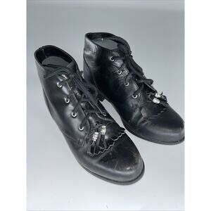 ARIAT Black Leather Kiltie Western Granny Low Heel Lace Up Ankle Boots Sz 6.5